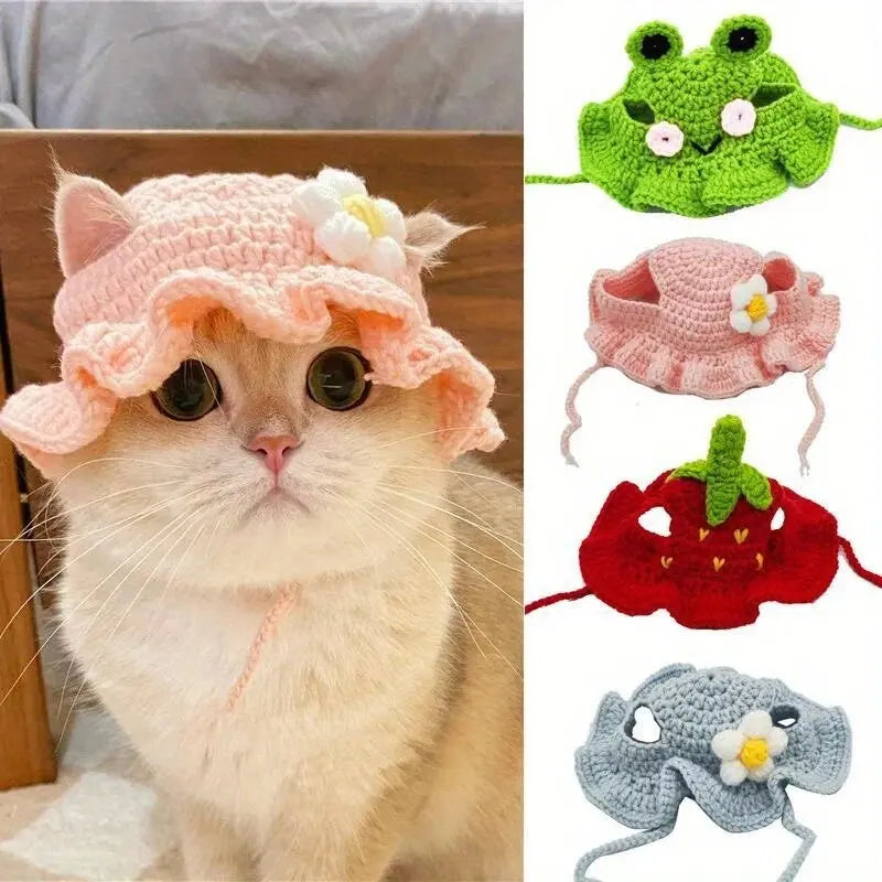 Kittens Knitted Hat Cute Refined Cat Hat Elastic Autumn Winter Pet Hat Puppy Party Photo Shoot Props Decoration Cat Accessories