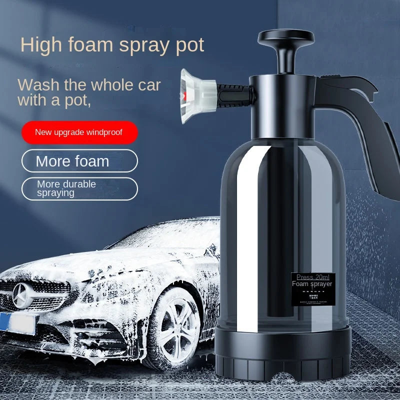 2L Hand Pump Foam Sprayer – Pneumatic Snow Foam Cannon with 3 Nozzle Types for Car Wash & Window Cleaning