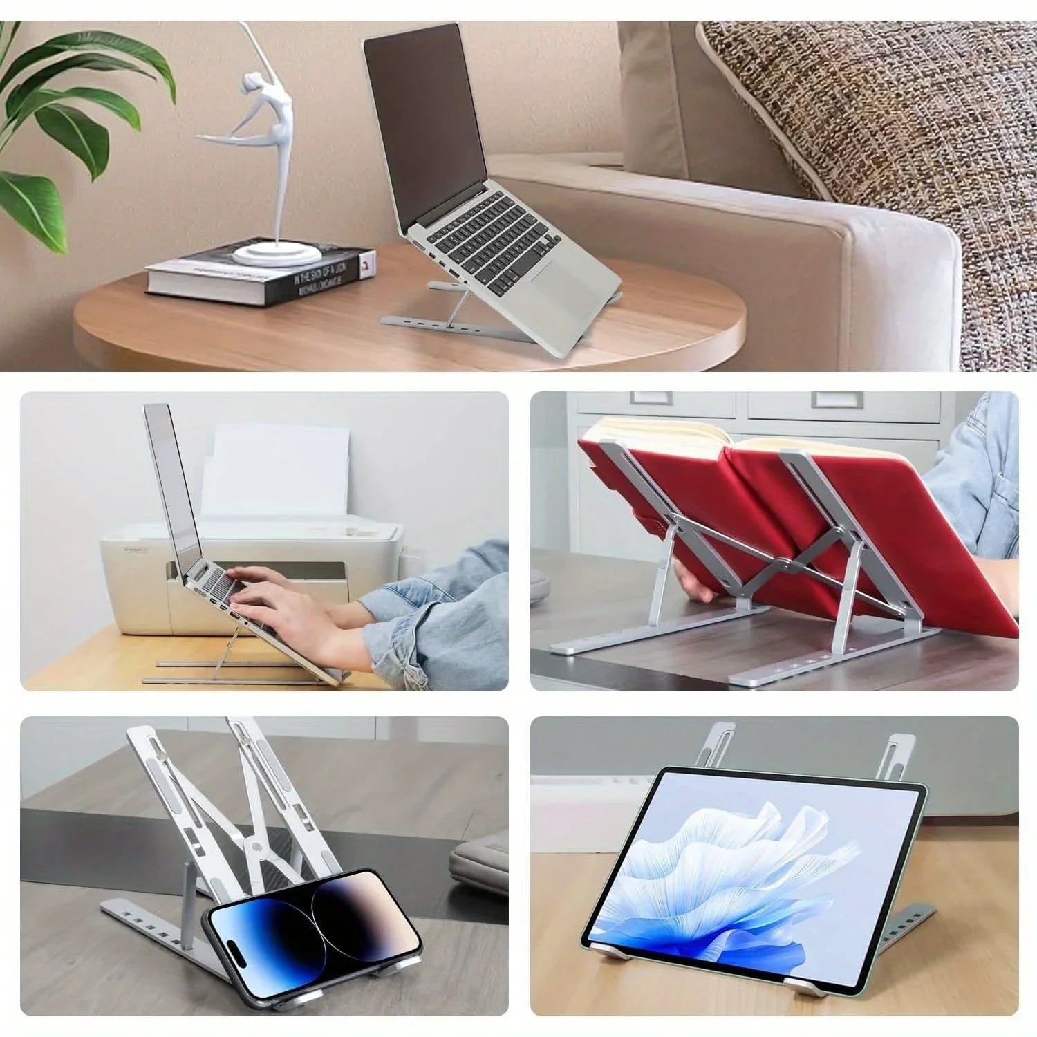 Adjustable Aluminum Laptop Stand – 6-Level Ergonomic Height & Foldable Portable Design for 8-16” Devices