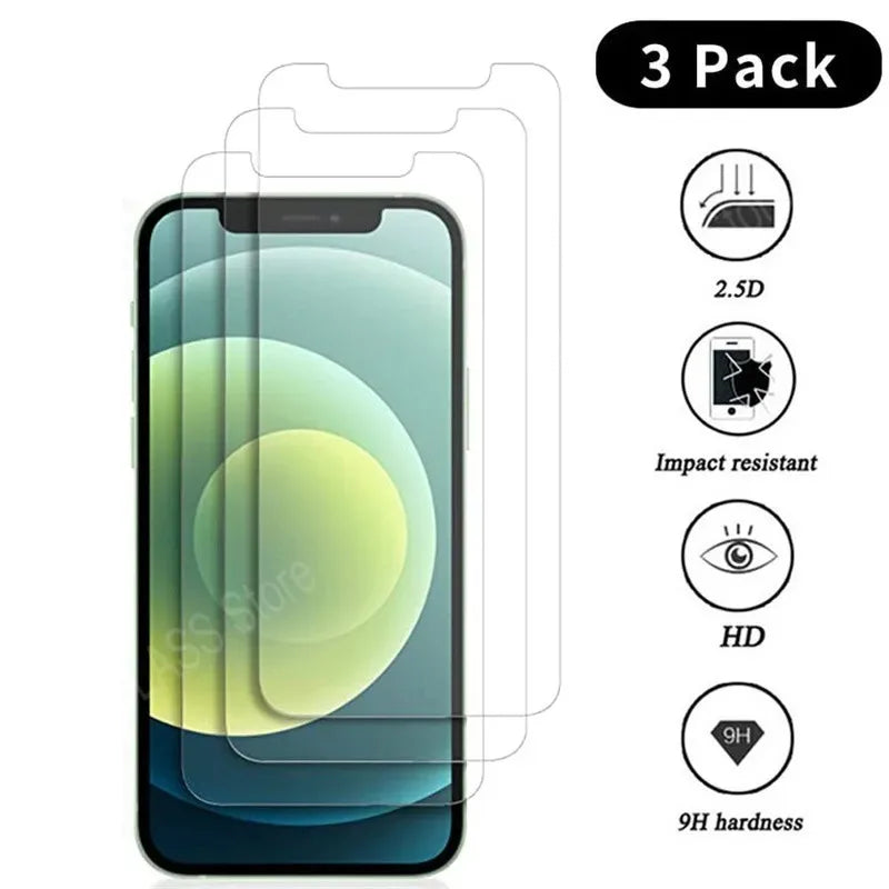 3-Piece Premium Tempered Glass Screen Protector Kit for iPhone (All Models)