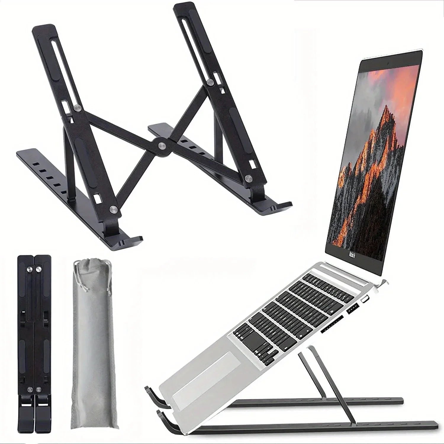 Adjustable Aluminum Laptop Stand – 6-Level Ergonomic Height & Foldable Portable Design for 8-16” Devices