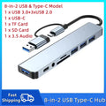 8-in-2 Type-C USB 3.0 Hub – Multi-Port Splitter with SD/TF Card Reader & 3.5mm Audio Jack for MacBook and Laptops