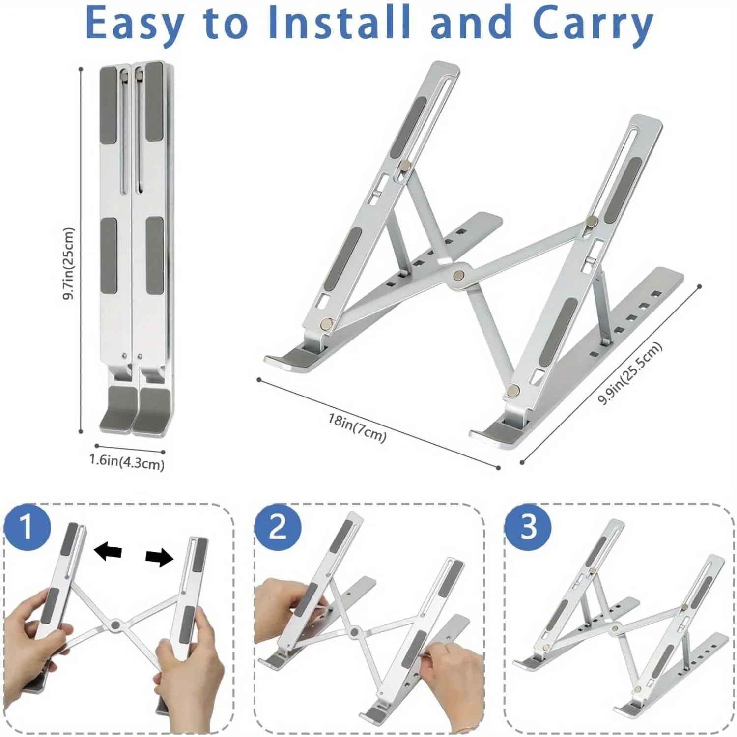 Adjustable Aluminum Laptop Stand – 6-Level Ergonomic Height & Foldable Portable Design for 8-16” Devices