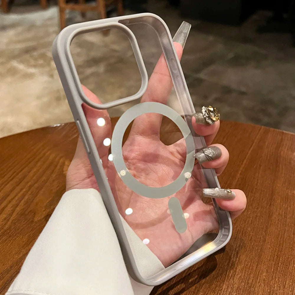Luxury Transparent Magnetic Case for iPhone (Models 11 to 17 Pro Max) – Clear Wireless Charging Cover with MagSafe Compatibility