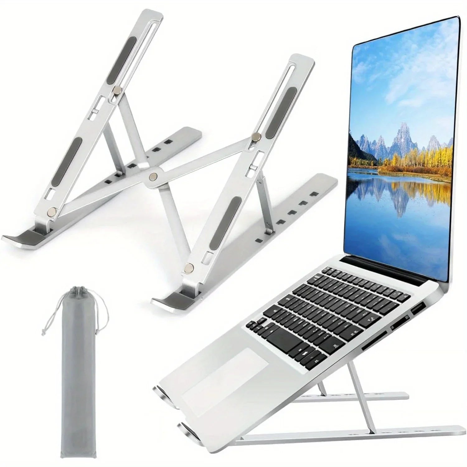 Adjustable Aluminum Laptop Stand – 6-Level Ergonomic Height & Foldable Portable Design for 8-16” Devices